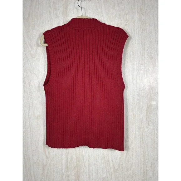 Tribal Sweater Vest M Red Cotton Zip Front Pocket Layering Chic Casual - Picture 3 of 5